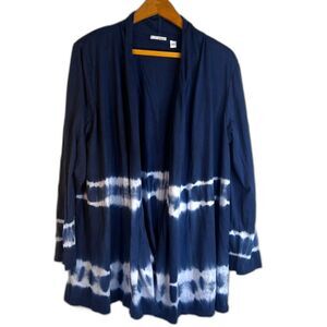 Pure Jill‎ Tie Dye Navy Cardigan 100% Pima Cotton Open Front Casual Size Large